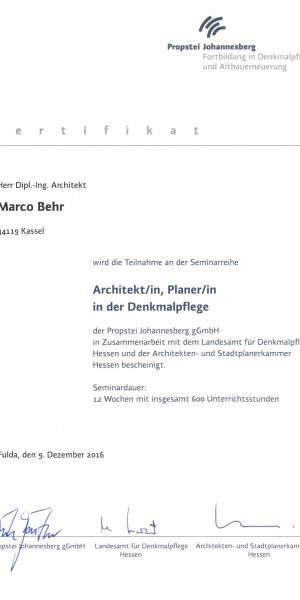 Zertifikat Architekt in der Denkmalpflege